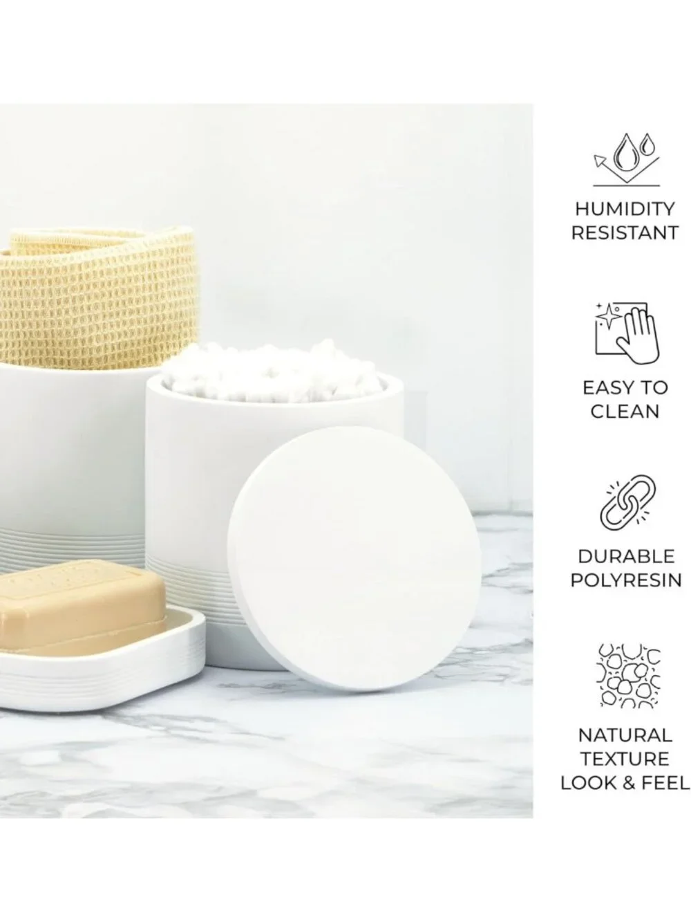 Elegant 6-Piece White Bathroom Accessories Set - Organizer with Toothbrush